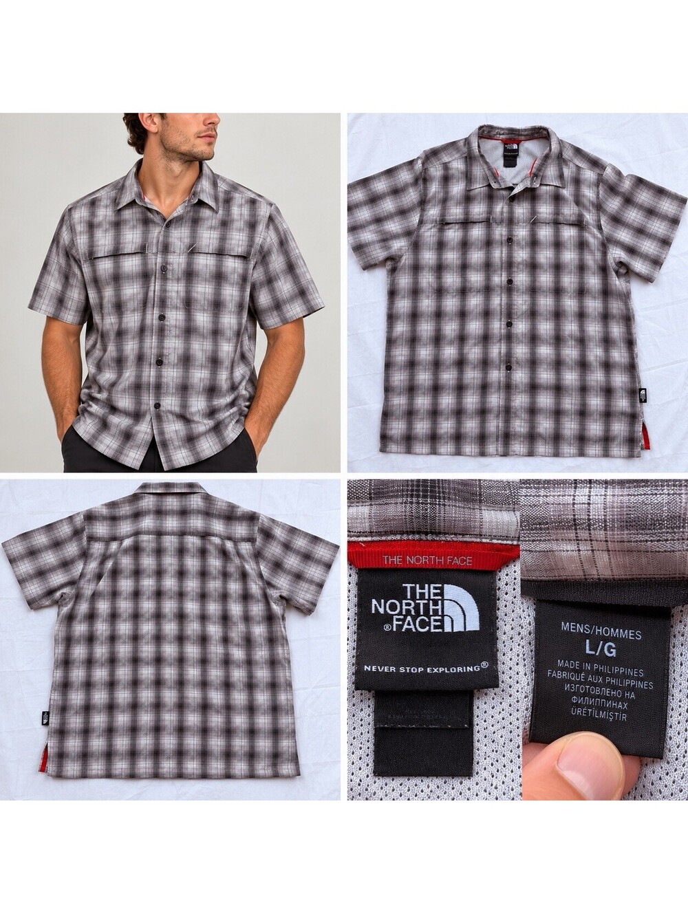 The North Face Men’s Large Plaid Technical Short Sleeve Button Down Hiking Shirt